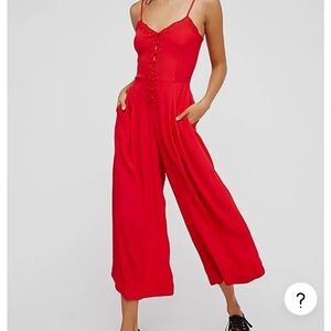 Free People Boho Coral Crop Wide Leg Jumpsuit Romper Womens 4